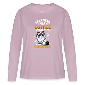 Le café et ma poupée de chiffon - T-shirt manches longues Premium bio Femme - rose poudré - Devant - Julia (174cm)