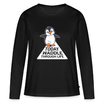 Aujourd’hui, se dandiner dans la vie Pingouin - T-shirt manches longues Premium bio Femme - noir - Devant - Julia (174cm)