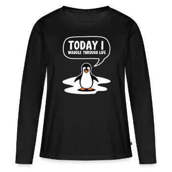 Aujourd’hui, je me dandine dans la vie - T-shirt manches longues Premium bio Femme - noir - Devant - Julia (174cm)