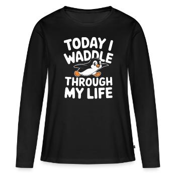 Aujourd’hui, je me dandine dans ma vie T-shirt - T-shirt manches longues Premium bio Femme - noir - Devant - Julia (174cm)