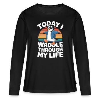 Aujourd’hui, je me dandine plus joyeusement dans ma vie - T-shirt manches longues Premium bio Femme - noir - Devant - Julia (174cm)