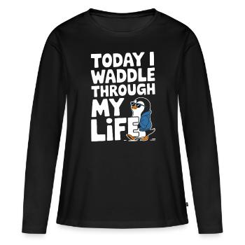 Aujourd’hui, je me dandine dans ma vie avec style - T-shirt manches longues Premium bio Femme - noir - Devant - Julia (174cm)