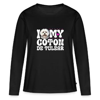 J'adore mon Coton de Tuléar - T-shirt manches longues Premium bio Femme - noir - Devant - Julia (174cm)