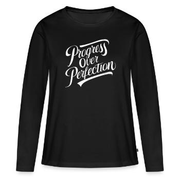 Le progrès plutôt que la perfection Motivation - T-shirt manches longues Premium bio Femme - noir - Devant - Julia (174cm)