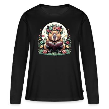 Mignon Capybara Lisant Un Livre - T-shirt manches longues Premium bio Femme - noir - Devant - Julia (174cm)