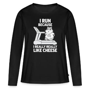 Je cours parce que j’aime vraiment, vraiment le fromage - T-shirt manches longues Premium bio Femme - noir - Devant - Julia (174cm)