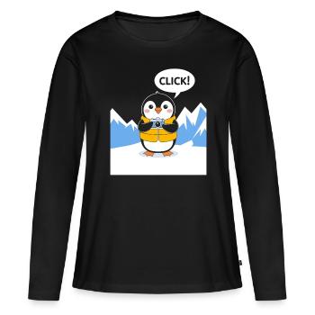 Drôle de pingouin photographe clic moment - T-shirt manches longues Premium bio Femme - noir - Devant - Julia (174cm)