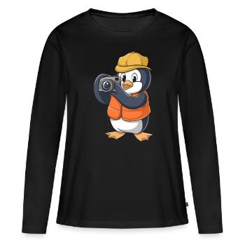 Photographier un pingouin avec un appareil photo - T-shirt manches longues Premium bio Femme - noir - Devant - Julia (174cm)