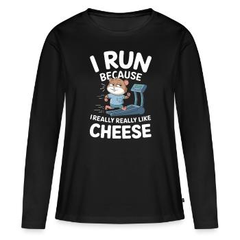 Je cours parce que j’aime le hamster drôle de fromage - T-shirt manches longues Premium bio Femme - noir - Devant - Julia (174cm)