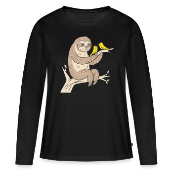 paresseux confortable avec illustration d’oiseaux - T-shirt manches longues Premium bio Femme - noir - Devant - Julia (174cm)