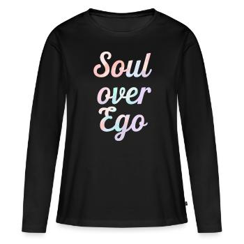 Inspiration : Citation de l’âme sur l’ego - T-shirt manches longues Premium bio Femme - noir - Devant - Julia (174cm)