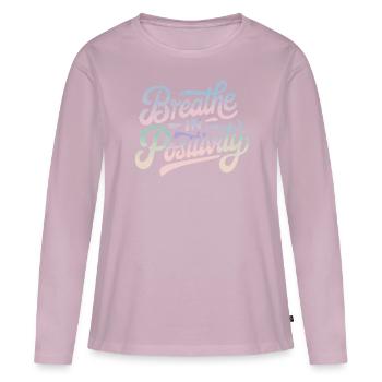 Positivity Inspirant - T-shirt manches longues Premium bio Femme - rose poudré - Devant - Julia (174cm)