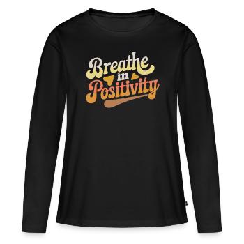 Respirez la positivité Inspirer la spiritualité - T-shirt manches longues Premium bio Femme - noir - Devant - Julia (174cm)