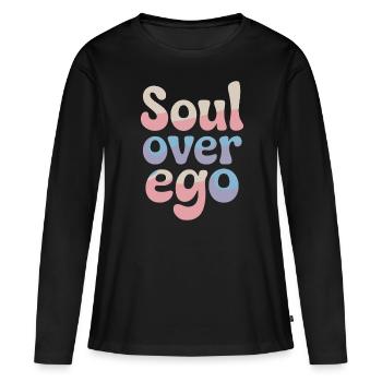 Citation sur la spiritualité de l’âme sur l’ego - T-shirt manches longues Premium bio Femme - noir - Devant - Julia (174cm)