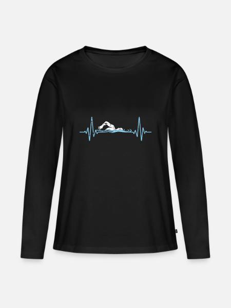 Herzschlag Schwimmen - Frauen Premium Bio Langarmshirt - Schwarz