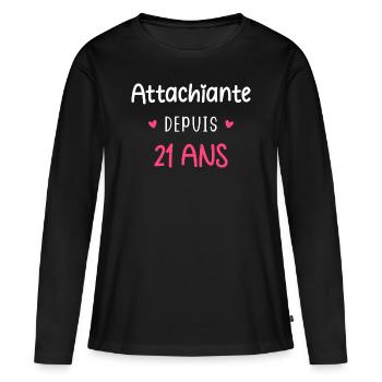 Attachiante depuis 21 ans - T-shirt manches longues Premium bio Femme - noir - Devant - Julia (174cm)
