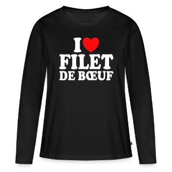 Boucher I Love Filet De Boeuf - T-shirt manches longues Premium bio Femme - noir - Devant - Julia (174cm)