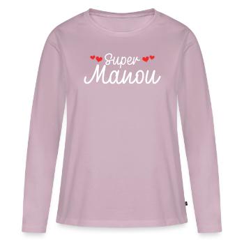 Maman Surnom Super Manou - T-shirt manches longues Premium bio Femme - rose poudré - Devant - Julia (174cm)