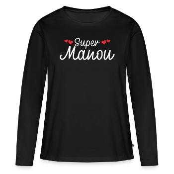 Maman Surnom Super Manou - T-shirt manches longues Premium bio Femme - noir - Devant - Julia (174cm)