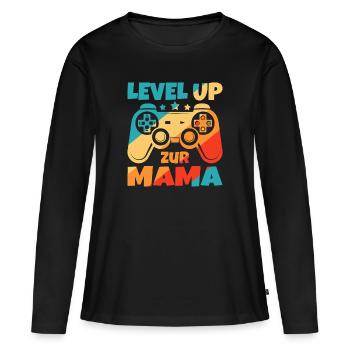 Level Up zur Mama Schwanger Geburt Schwangerschaft - Frauen Premium Bio Langarmshirt - Schwarz - Vorne - Julia (174cm)