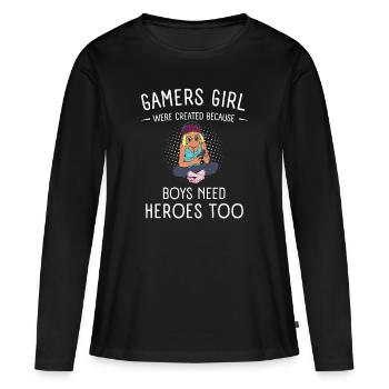 Gamers Girl Because Boys Need Heroes Geek Gamer - T-shirt manches longues Premium bio Femme - noir - Devant - Julia (174cm)