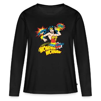 DC Comics Retro Wonder Woman - Frauen Premium Bio Langarmshirt - Schwarz - Vorne - Julia (174cm)