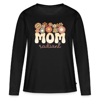 Retro Boho 1970 Maman Formidable Maman Radieuse - T-shirt manches longues Premium bio Femme - noir - Devant - Julia (174cm)