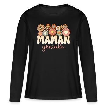 Mère Merveilleuse Maman Formidable Maman Géniale - T-shirt manches longues Premium bio Femme - noir - Devant - Julia (174cm)