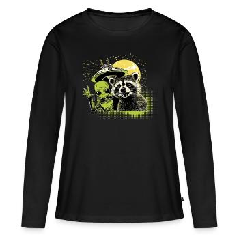 Raccoon & Alien - Women's Premium Organic Long Sleeve Shirt - black - Front - Julia (174cm)