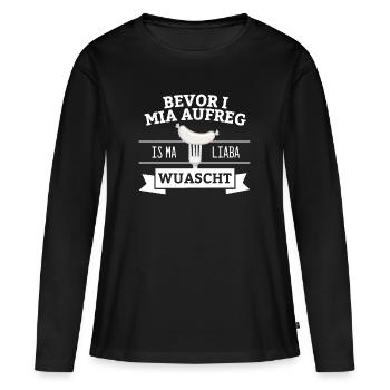 Bevor ich mich aufrege ist es mir lieber Wurscht - Frauen Premium Bio Langarmshirt - Schwarz - Vorne - Julia (174cm)