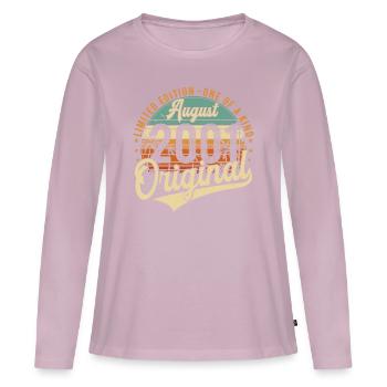 Août 2001 Vintage Anniversaire Rétro - T-shirt manches longues Premium bio Femme - rose poudré - Devant - Julia (174cm)
