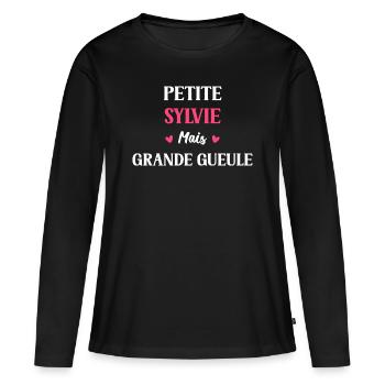 Petite Sylvie mais grande gueule - T-shirt manches longues Premium bio Femme - noir - Devant - Julia (174cm)