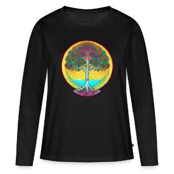Arbre du monde germanique et viking Yggdrasil - T-shirt manches longues Premium bio Femme - noir - Devant - Julia (174cm)