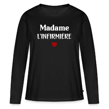 Madame l'Infirmière - T-shirt manches longues Premium bio Femme - noir - Devant - Julia (174cm)