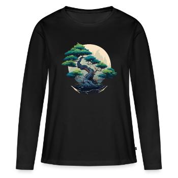 Bonsaï au clair de lune - T-shirt manches longues Premium bio Femme - noir - Devant - Julia (174cm)