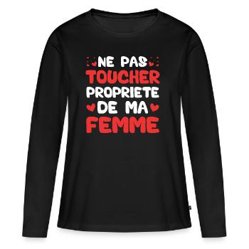 Ne pas toucher propriété de ma femme - T-shirt manches longues Premium bio Femme - noir - Devant - Julia (174cm)