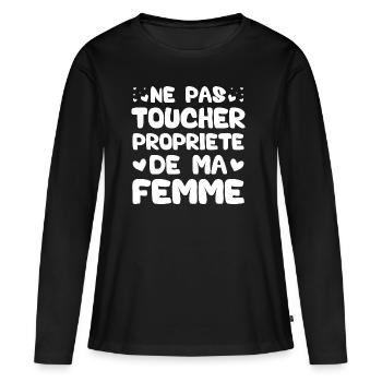 Ne pas toucher propriété de ma femme - T-shirt manches longues Premium bio Femme - noir - Devant - Julia (174cm)