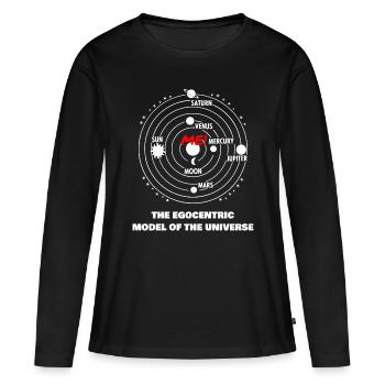 Modèle égocentrique de l'univers - Worldview Physics - T-shirt manches longues Premium bio Femme - noir - Devant - Julia (174cm)