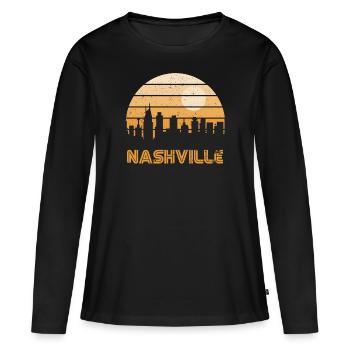 Rétro, coucher soleil, Nashville - T-shirt manches longues Premium bio Femme - noir - Devant - Julia (174cm)