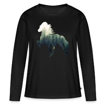 Icelandic horse Forest - Women's Premium Organic Long Sleeve Shirt - black - Front - Julia (174cm)
