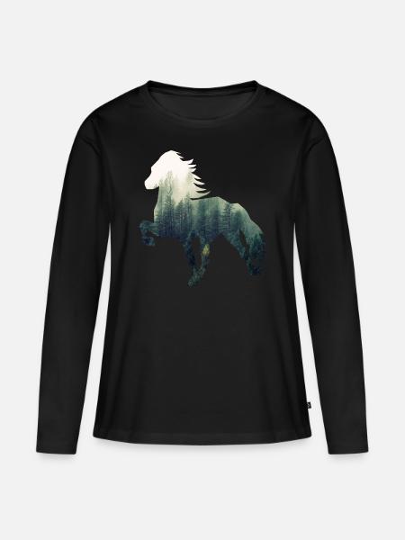 Islandpferd Forest - Frauen Premium Bio Langarmshirt - Schwarz