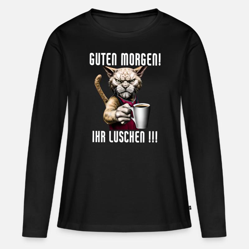 Guten Morgen - Ganz dünnes Eis Spruch Kaffee - Frauen Premium Bio Langarmshirt - Schwarz