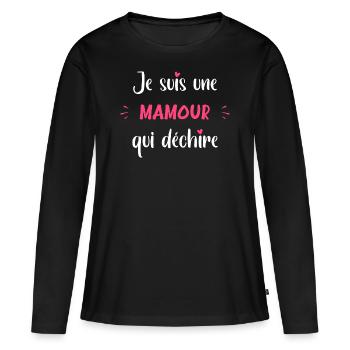 Qui déchire mamour - T-shirt manches longues Premium bio Femme - noir - Devant - Julia (174cm)