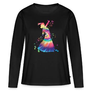 Femme flamenco avec robe flamenco - T-shirt manches longues Premium bio Femme - noir - Devant - Julia (174cm)
