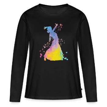 Femme flamenco avec robe flamenco - T-shirt manches longues Premium bio Femme - noir - Devant - Julia (174cm)