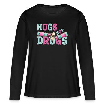 Des câlins au lieu de drogues - T-shirt manches longues Premium bio Femme - noir - Devant - Julia (174cm)