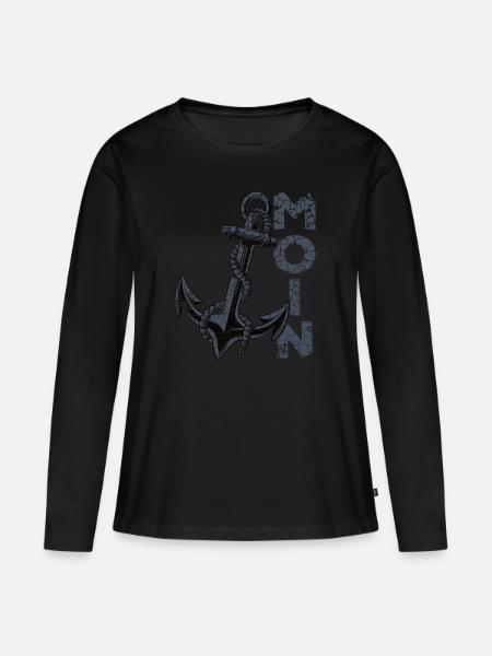 Moin Anker Ostfriesland Ostfriese - Frauen Premium Bio Langarmshirt - Schwarz