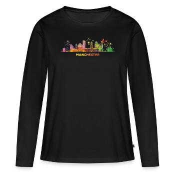 Manchester Skyline Manchester - T-shirt manches longues Premium bio Femme - noir - Devant - Julia (174cm)