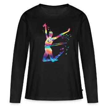 Gymnaste avec gymnastique rythmique au cerceau - T-shirt manches longues Premium bio Femme - noir - Devant - Julia (174cm)