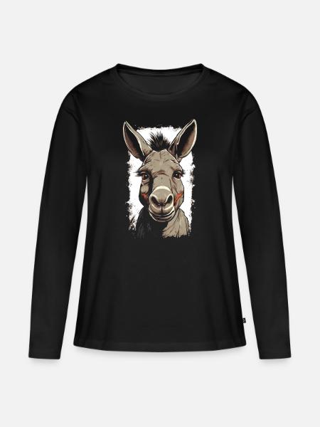 Esel Eselchen Maultier Muli - Frauen Premium Bio Langarmshirt - Schwarz